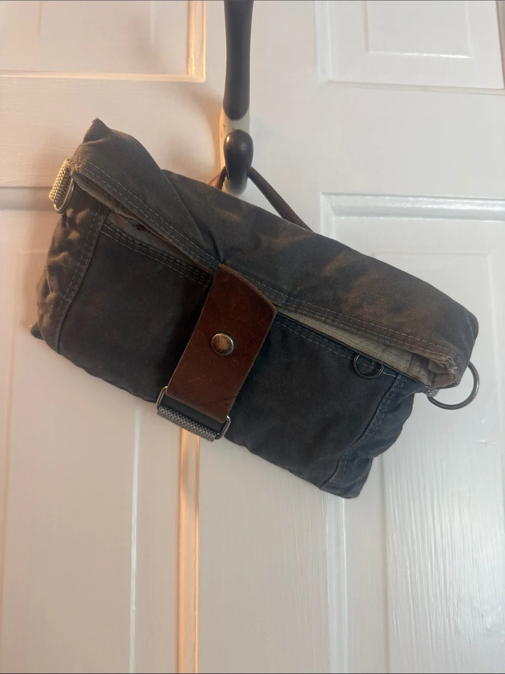 Women's Black Canvas Clutch with Brown Leather Accent